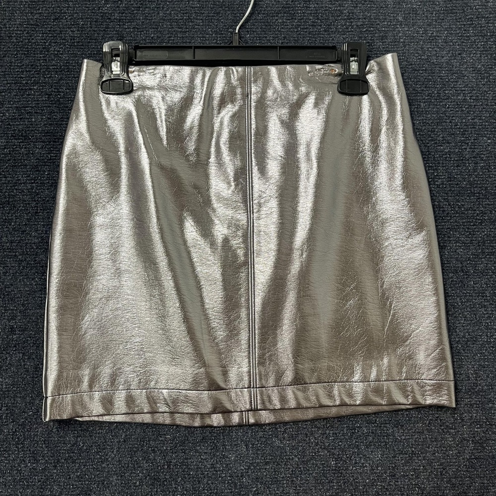 Hollister Skirt Womens Small Silver Metallic Faux Leather Mini‎ Zip Lined Party
